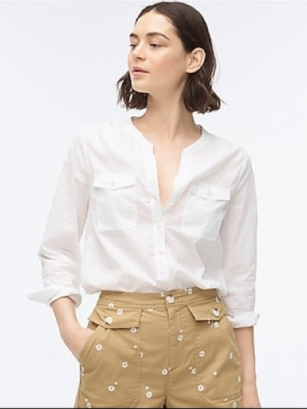 J Crew Garment Dyed Popover Safari Shirt White Cotton Size S Heritage